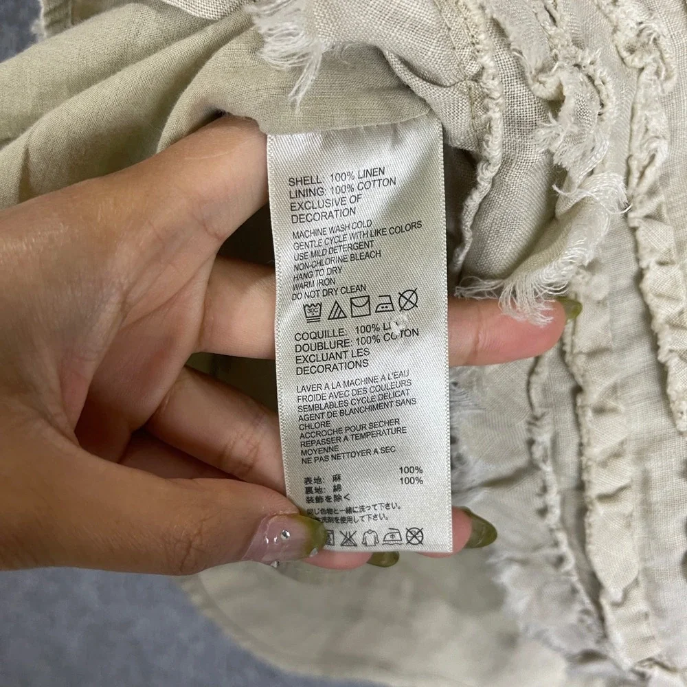 Tommy Bahama 100% Linen Skirt Womens 4 Beige Excellent Ruffle Hem Side Zip Lined